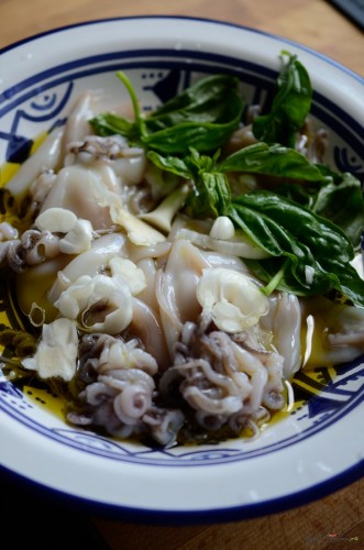 Calamari fripți, orez aromat
